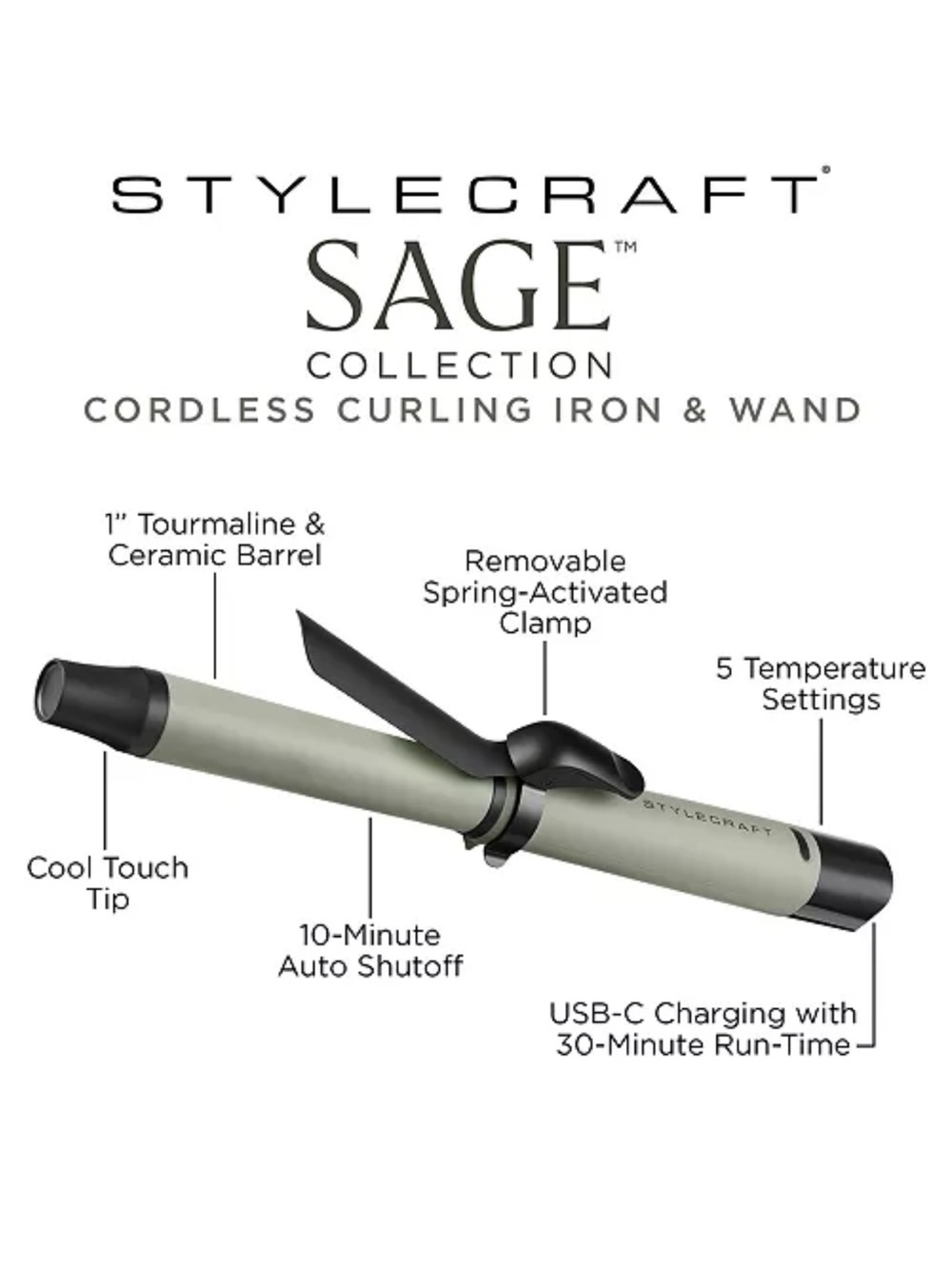STYLECRAFT SAGE™COLLECTION
CORDLESS CURLING IRON & WAND